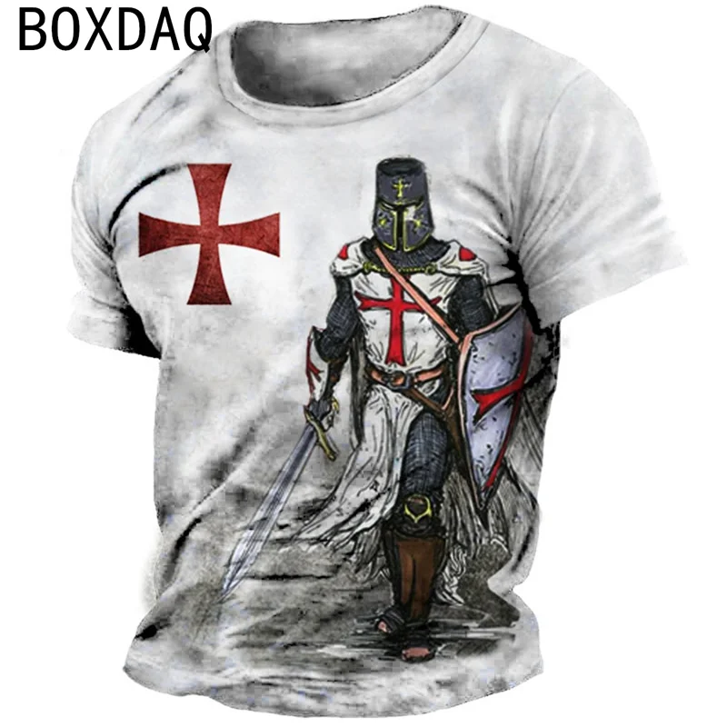 Knights Templar Pattern Tops Fashion Cool Street Personality T-Shirts Summer Short Sleeve O-Neck Loose Tops Big Size Casual Tee