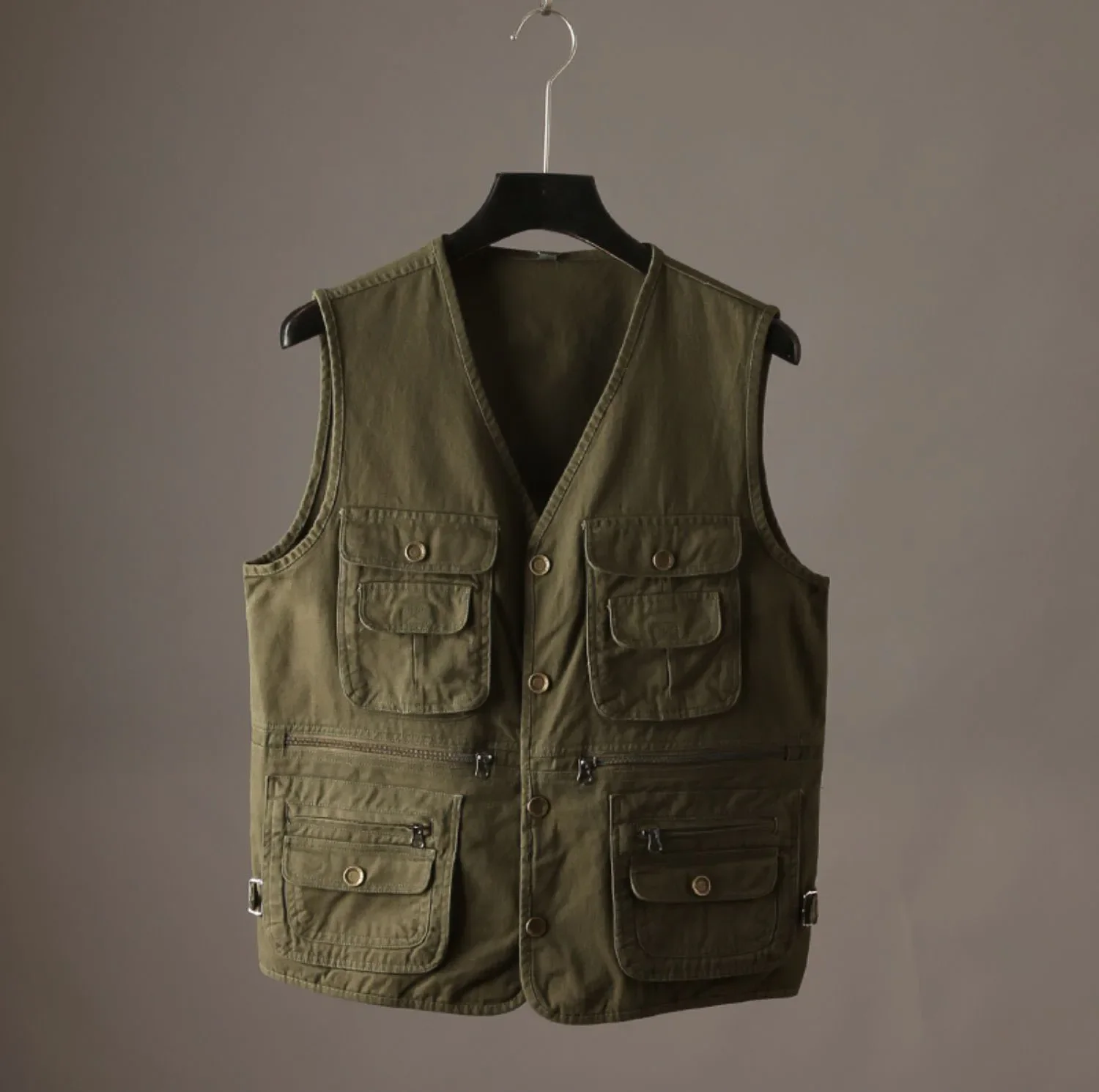 Spring and Autumn men's pure cotton vest  men's middle-aged workwear  casual vest  outdoor fishing vest  camisole jacket  button