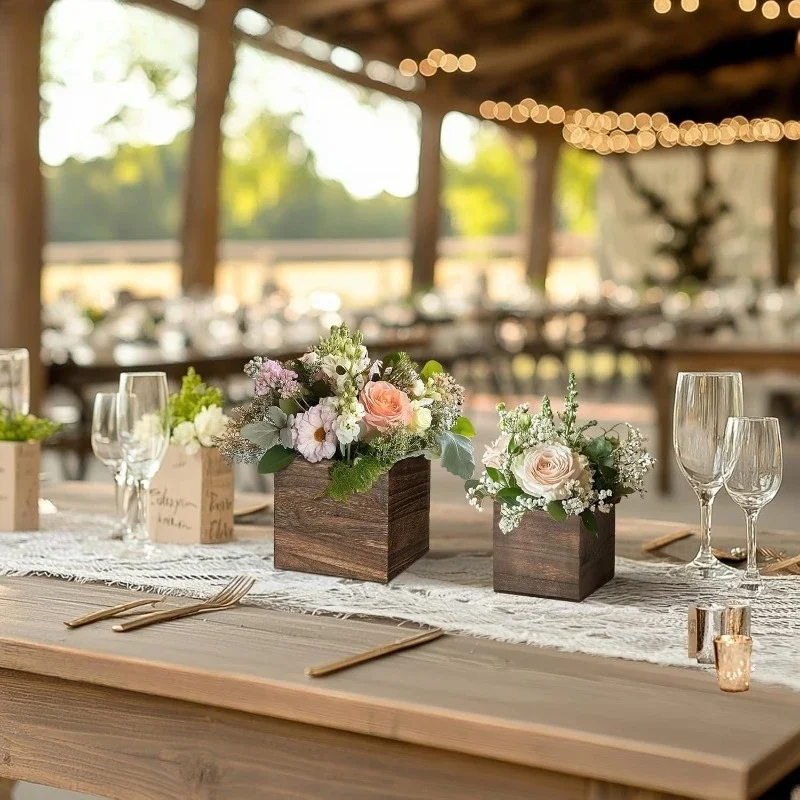 

Wooden Box for Centerpiece Wedding: 12 Pcs Rustic Square Planter Box for Christmas Centerpiece Table Decorations