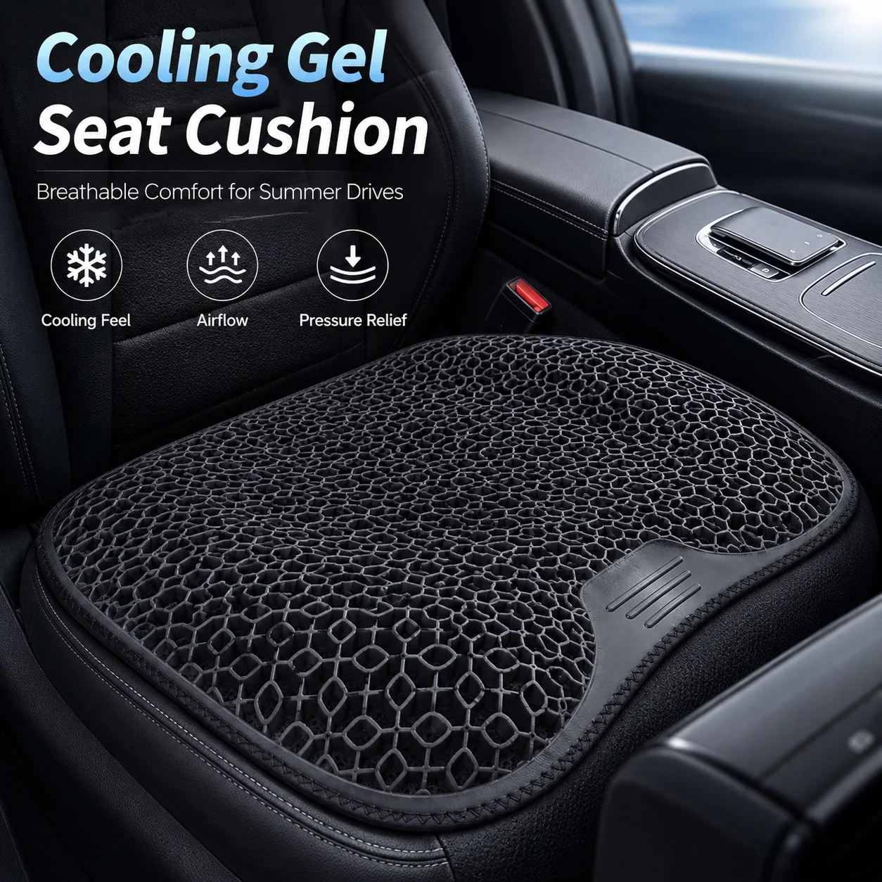 Car Gel Cooling Seat Cushion Breathable Honeycomb Pressure Relief Seat Pad Non-Slip Washable Summer Chair Mat Universal