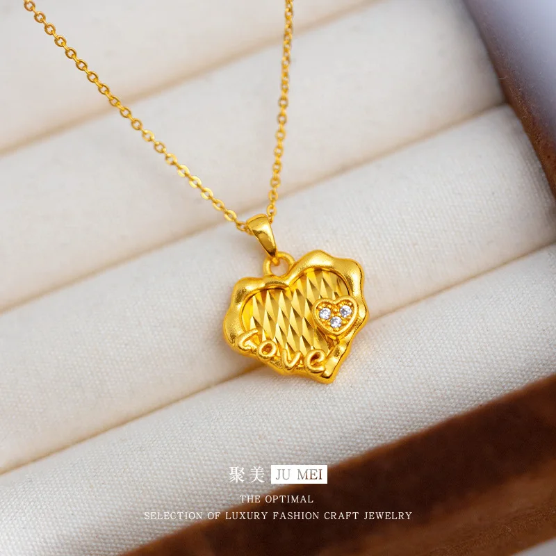 تصميم متخصص فاخر خفيف لسيارة نسائية 9999 24K من الذهب الحقيقي نقطة الماس قلادة حب عصرية على شكل قلب خوخ الترقوة