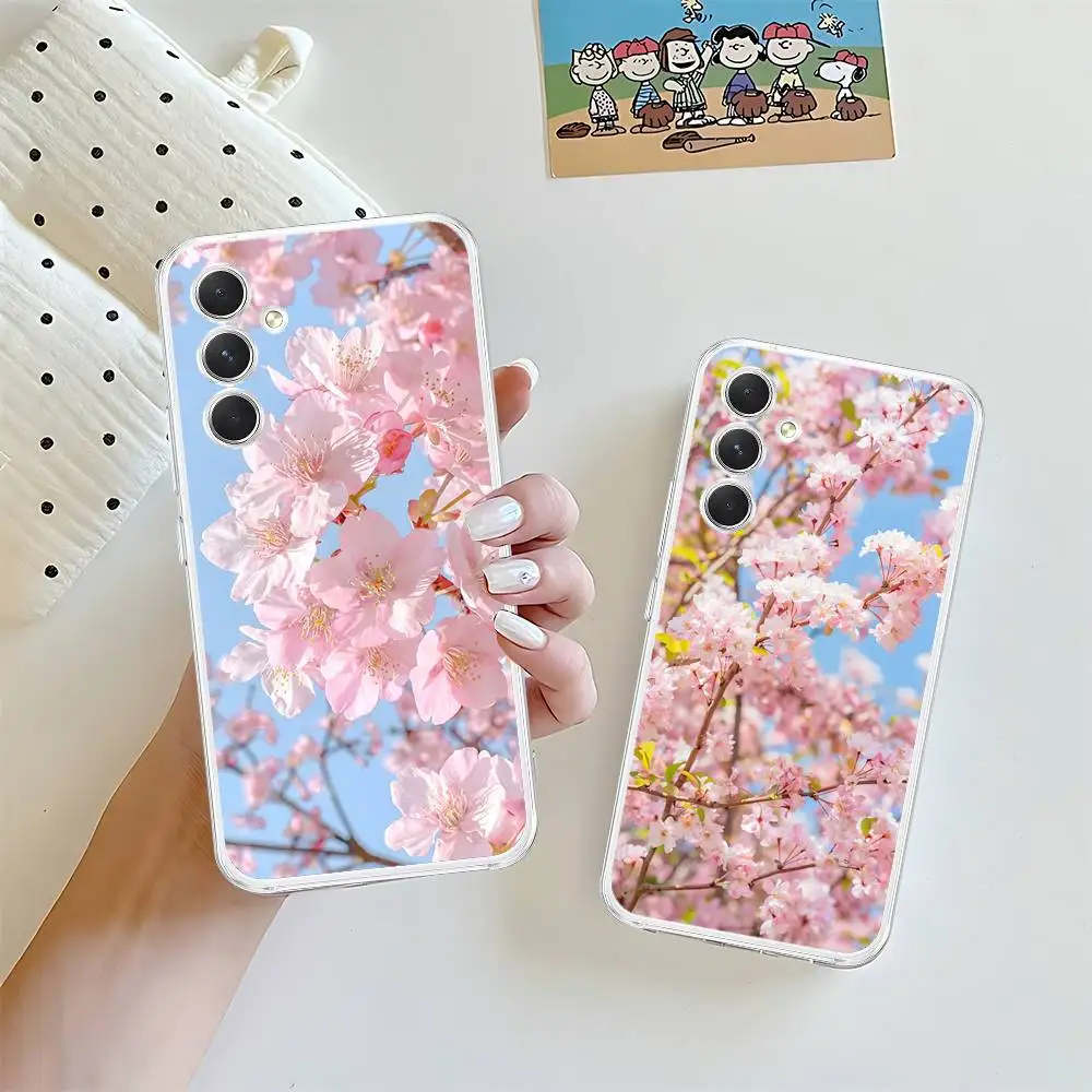 

Pink Sakura Phone Case For Samsung Galaxy A52 A12 A51 S21 Edge S22ULTRA S23 S24 S20LITE Plus Ultra Transparent Cover