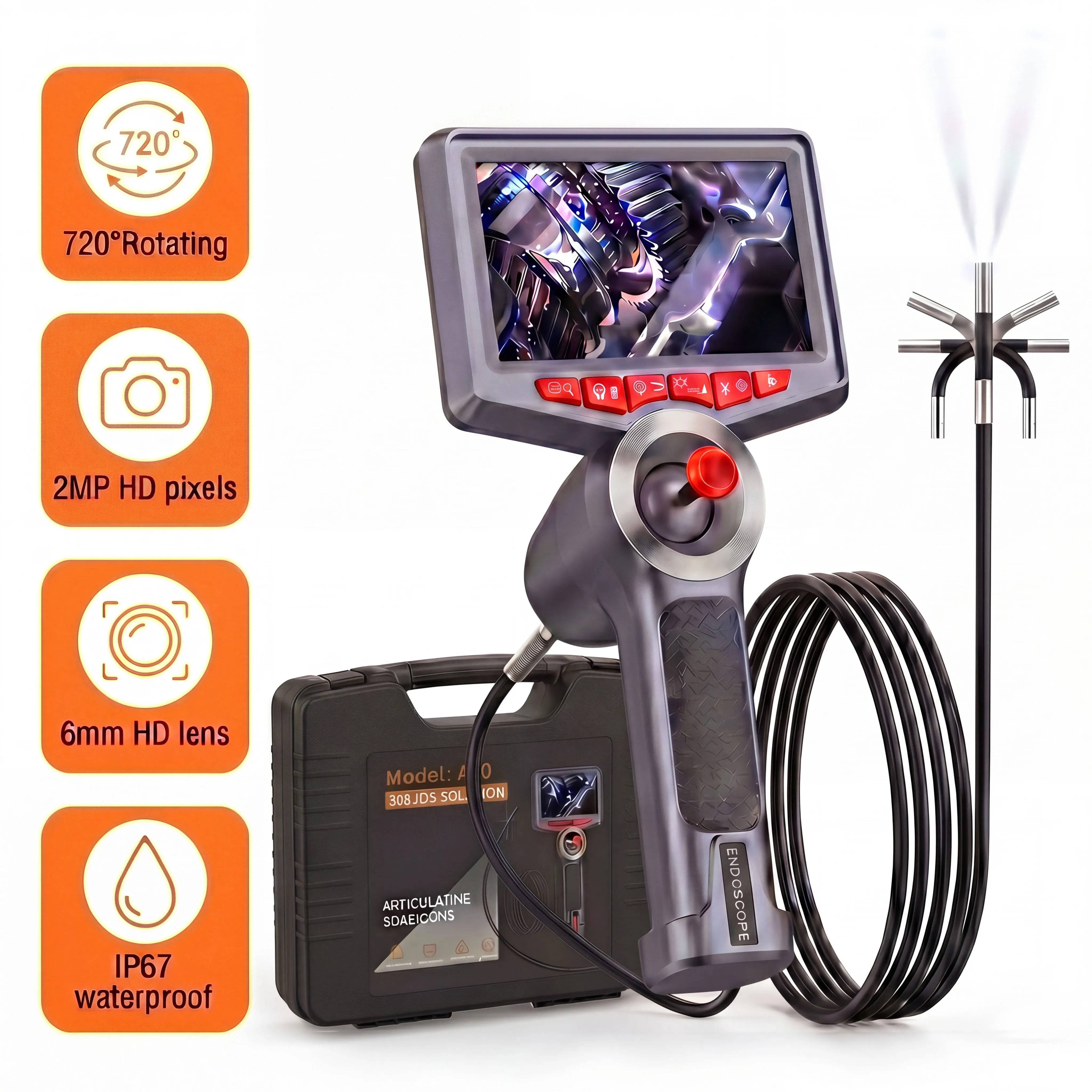 

6mm 720 Degrees All Way Steering Industrial Endoscope for Car Pipe Inspection Sewer Camera Borescope With 4.5 Inch HD Screen