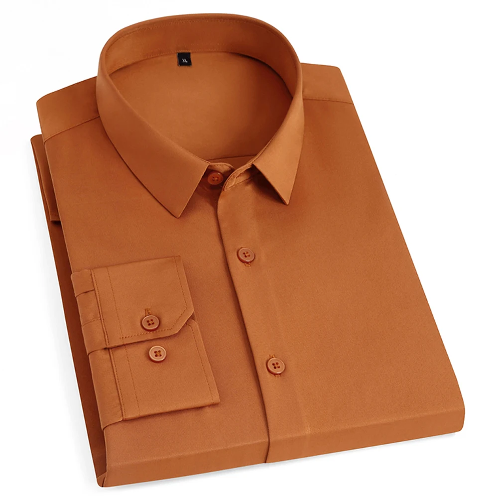 Silk Touch Men's Classic Long Sleeve Iron-Free Dress Shirts Without Pocket Standard-fit Formal Business Work Office Casual Shirt