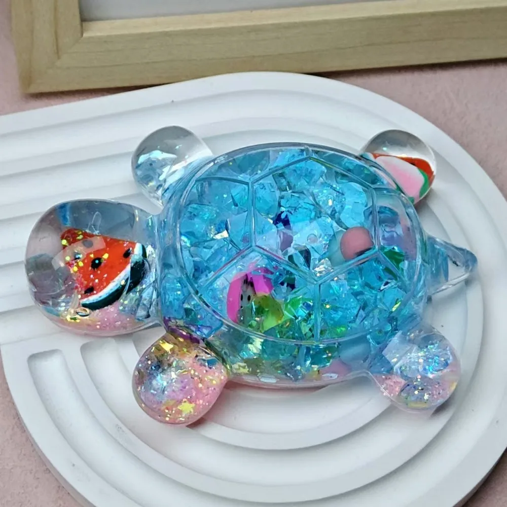 Muñecos de Tortuga de Arena Líquida con Colores de Caramelo, Estatuilla de Tortuga en Miniatura, Juguete de Tortuga de Dibujos Animados, Frutas Kawaii