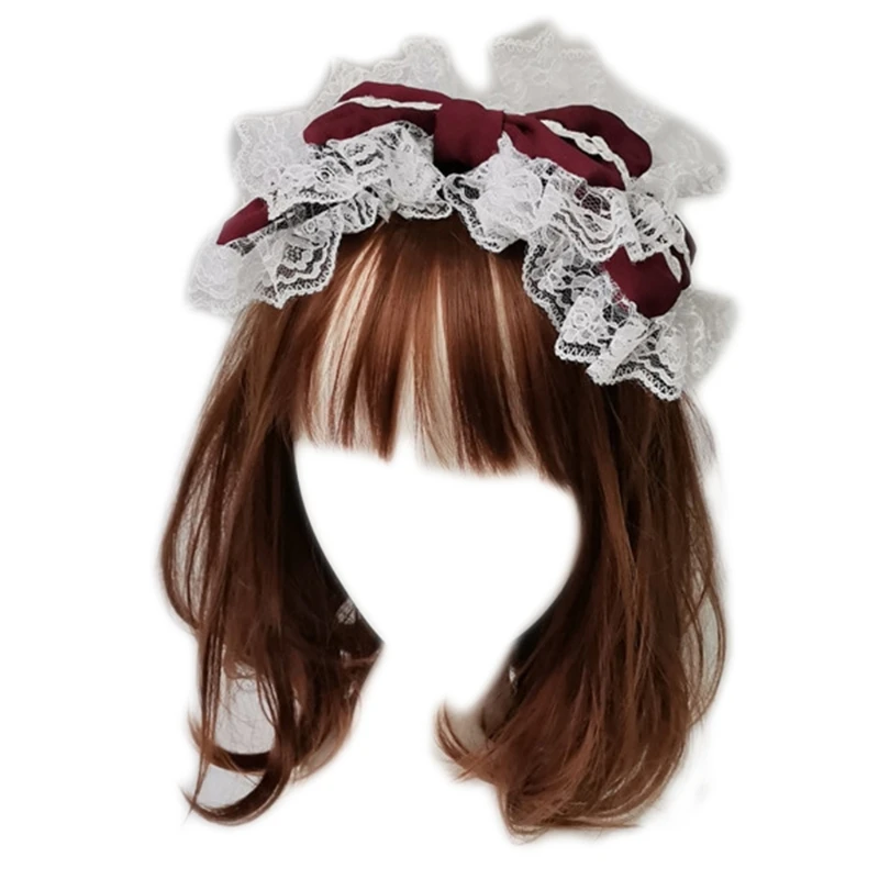 Victorian Retro Lace Headband Sweet Double Layer Big Bow Hair Hoop Anime Maid Tea Party Cosplay Headdress