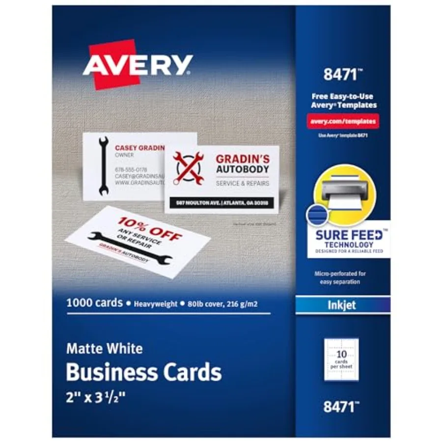 

Printable Business Cards with Sure Feed Technology 2" x 3.5" White 1 000 Blank Business Cards Inkjet Printer Paper 8471