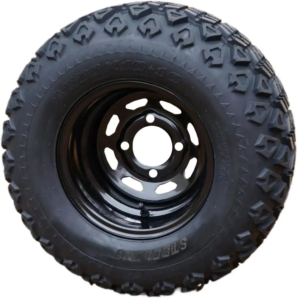 10 Inch Black Steel Golf Cart Wheels and 20x10-10 DOT All-Terrain Tires - 4-Piece Set