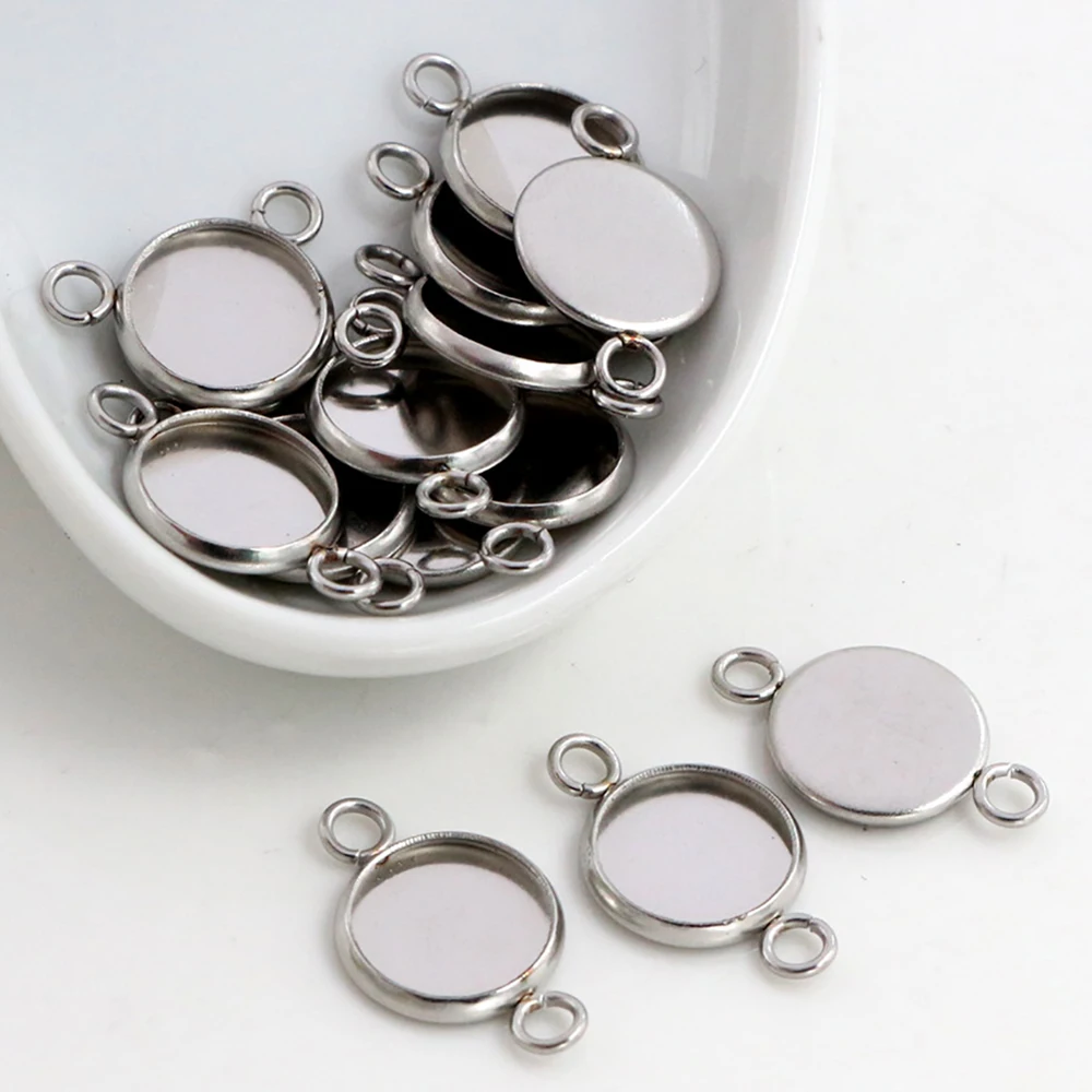 (No Fade) 8/10mm 20pcs Stainless Steel 4 Style Cameo Settings Cabochon Base Charms Pendant High Quality