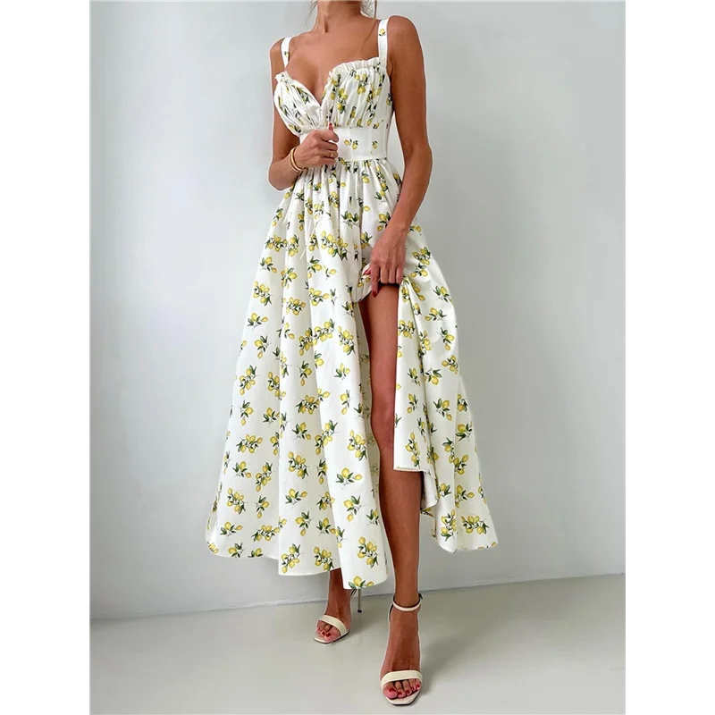 ASDS-Vestidos de verão para mulheres 2025 vestido espartilho floral longo vestido de mulher de leite