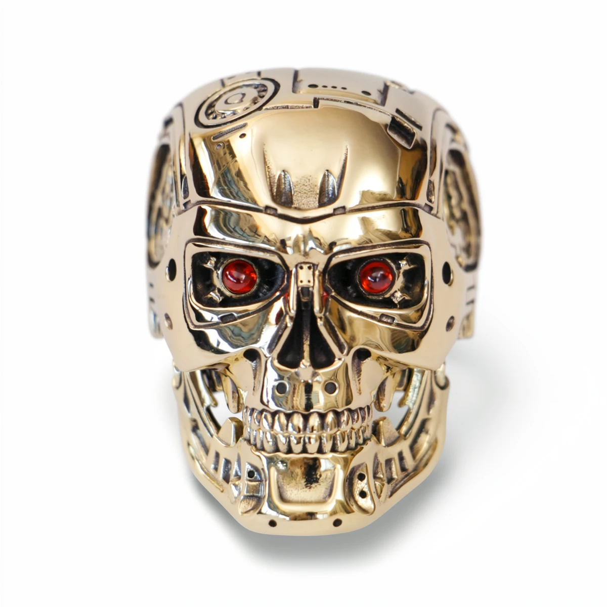 Red CZ Eyes Brass Terminator Robot Ring Punk Jewelry BR518 US Size 7~16