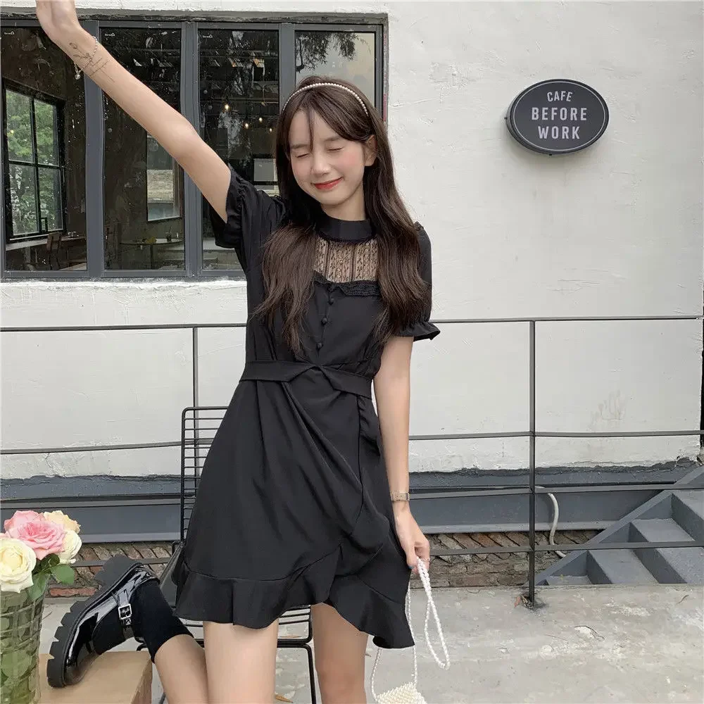 Short Sleeve Casual High Street Dress Female 2021 Summer Kawaii Sweet Dress Women Design Beach Lolita One Piece Dress Korean