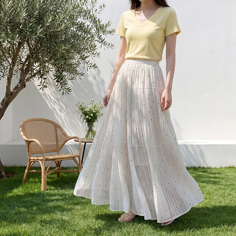 

Polka Dot Pendulum Skirt Women's Summer New Fashion Versatile High Waist Thin Pleated Skirt