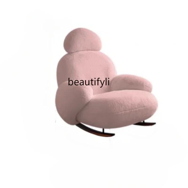 

S White Rocking Chair Reclining and Sleeping Cream Single Plush Rocking Chair Lazy Sofa Balcony Leisure Chair furniture