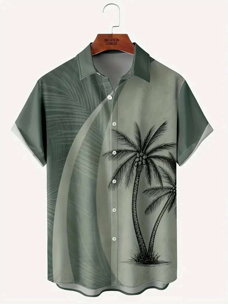 Black And White Design Palm Tree Pattern Print Shirt Fashion Design Men Women Short Sleeve Shirts Button Up Shirts Tops