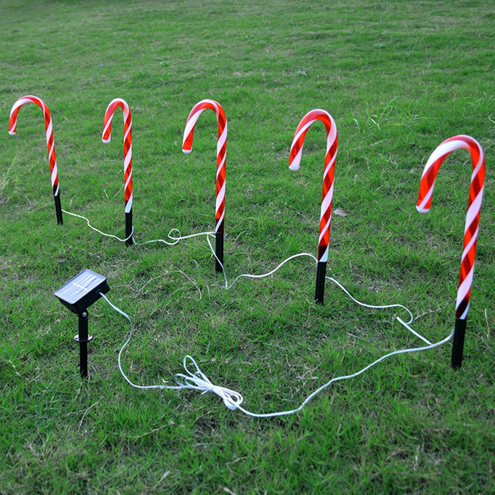 38cm 1 For 5 LED Christmas Candy Cane Lights With Stake 2 Lighting Modes IP44 Waterproof Garden Lights For Patio Party Decor