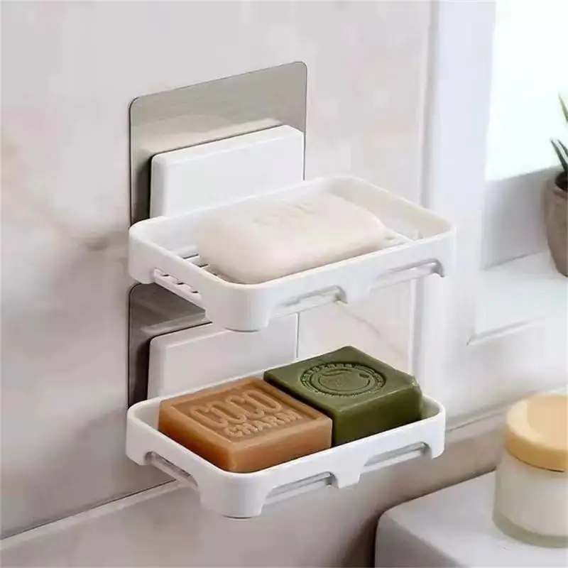 1pc Soap Dishes Wall Adhesive Mount Shower Soap Holder Drain Antiskid Soap Box Hanging Storage Tools In The Bathroom And Kitchen