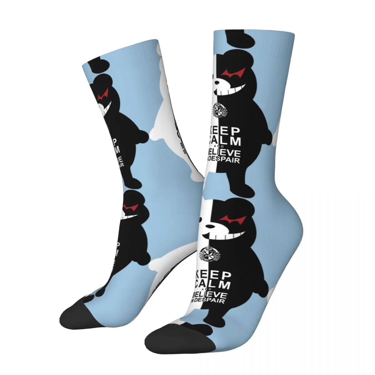 Hip Hop Keep Calm And Believe In Despair Crazy Men's Compression Socks Monokuma Danganronpa Trigger Havoc Printed Crew Sock