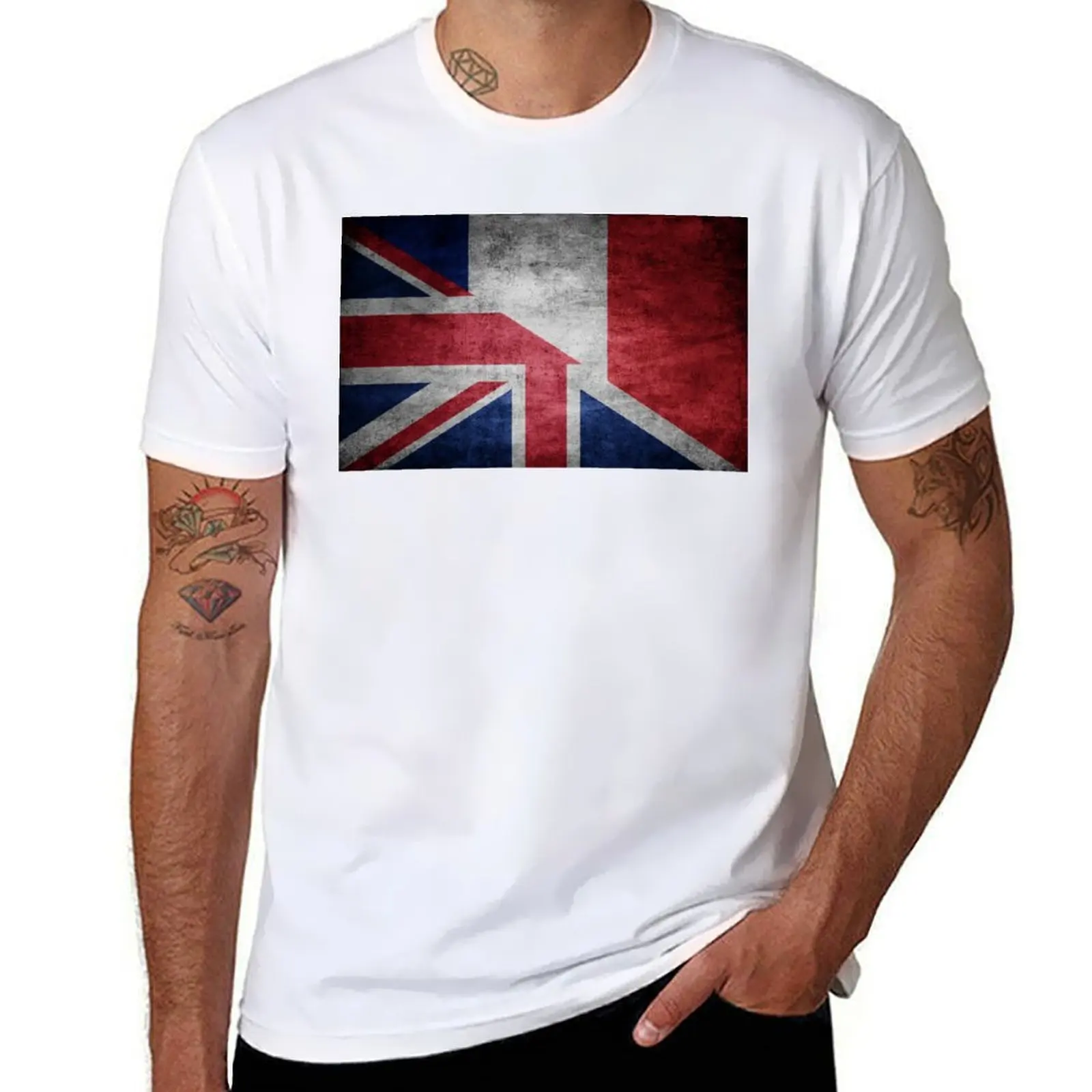 

Great Britain and France flags T-Shirt man t shirts high quality luxury brand t shirt man designer T-Shirt