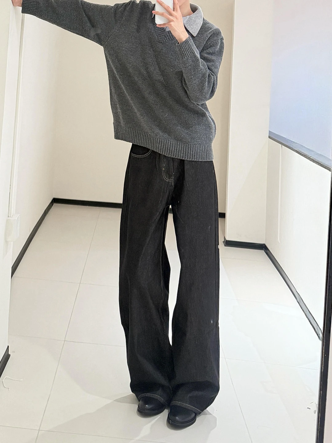 

Bla Denim Wide Leg Men's Jeans High Waist Knife Original Blue Micro Flared Long Trousers Cleanfit Heightening Pants