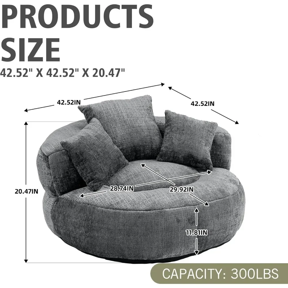 Jumbo Bean Bag Chair, 20.47 Inches with Pillows, Lazy Chair for Living Room, Fluffy Sofa Bed with Armrests, Bean Bag Sofa Chair