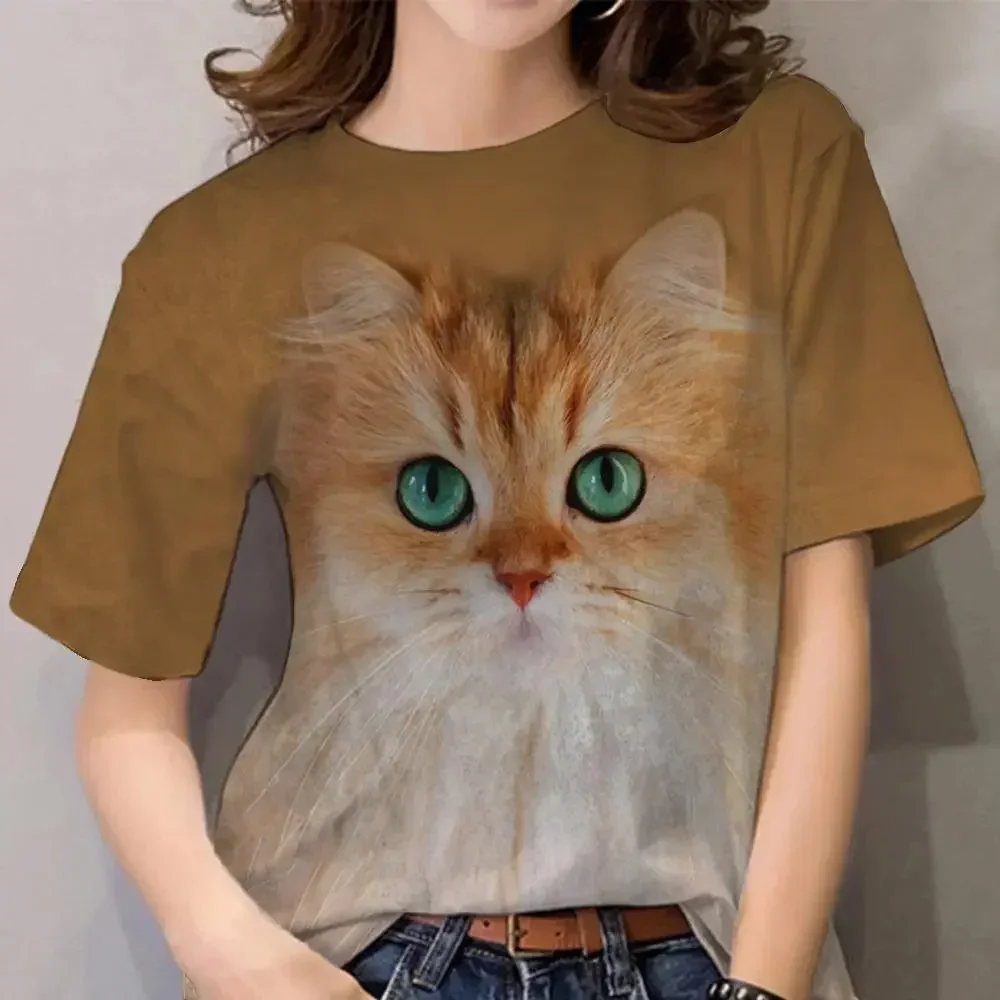 メンズ半袖ラウンドネックTシャツ,猫の写真,デジタル印刷,カジュアル,ファッショナブル,新品