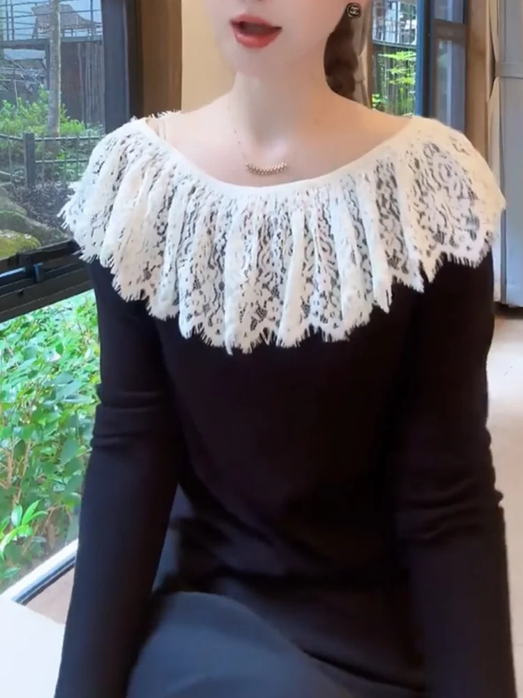 

Кружевной топ с длинным светом на одно плечо, модный универсальный топ больших размеров, осеннее новое поступление Ele Personali