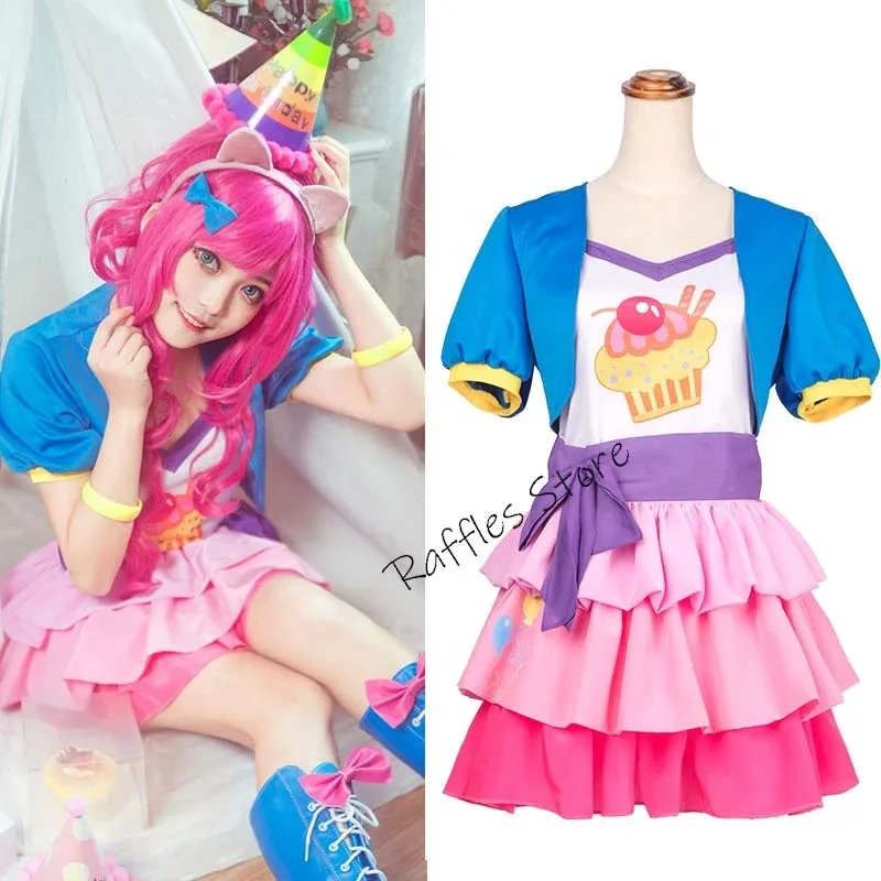 Disfraz de Cosplay humano My Girls Women Little Pony Pinkie Pie, disfraz de Carnaval de Halloween rosa para mujer, talla personalizada para niños