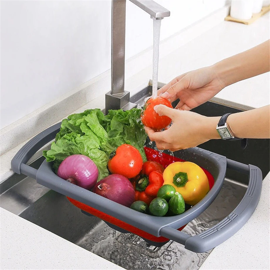 

40pcs/Lot Extendable Strainer Collapsible Colander Vegetable Fruit Folding Draining Basket Cleaning Tool TPR & PP BPA-free