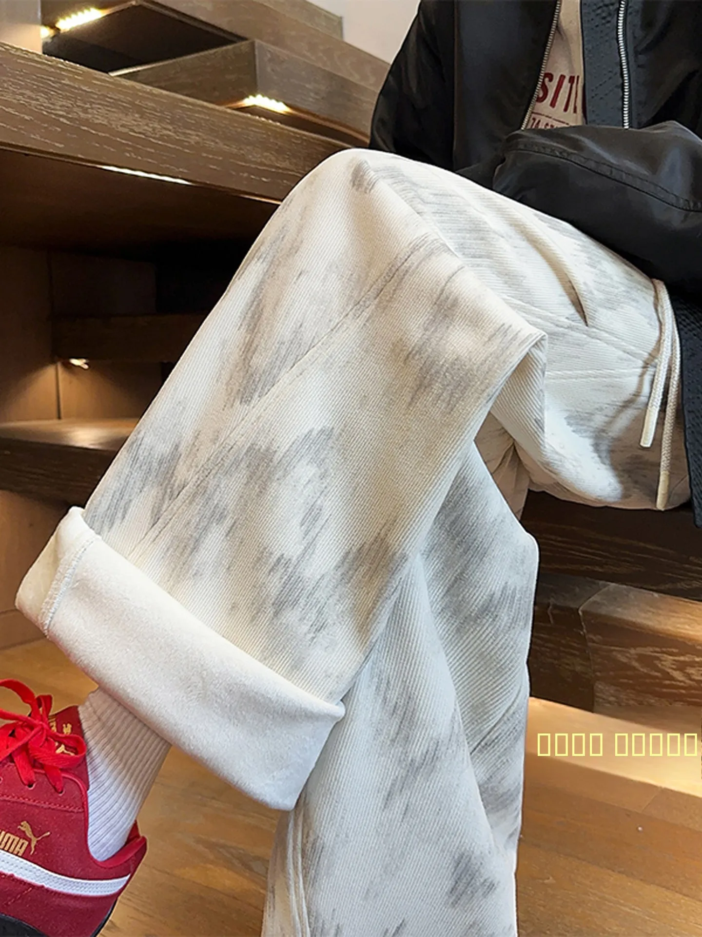 

Thiened Fce Tie-Dye Corduroy Men's Autumn Winter Loose Long Pants Wide Leg Casual Trousers Workwear Paratrooper Pants