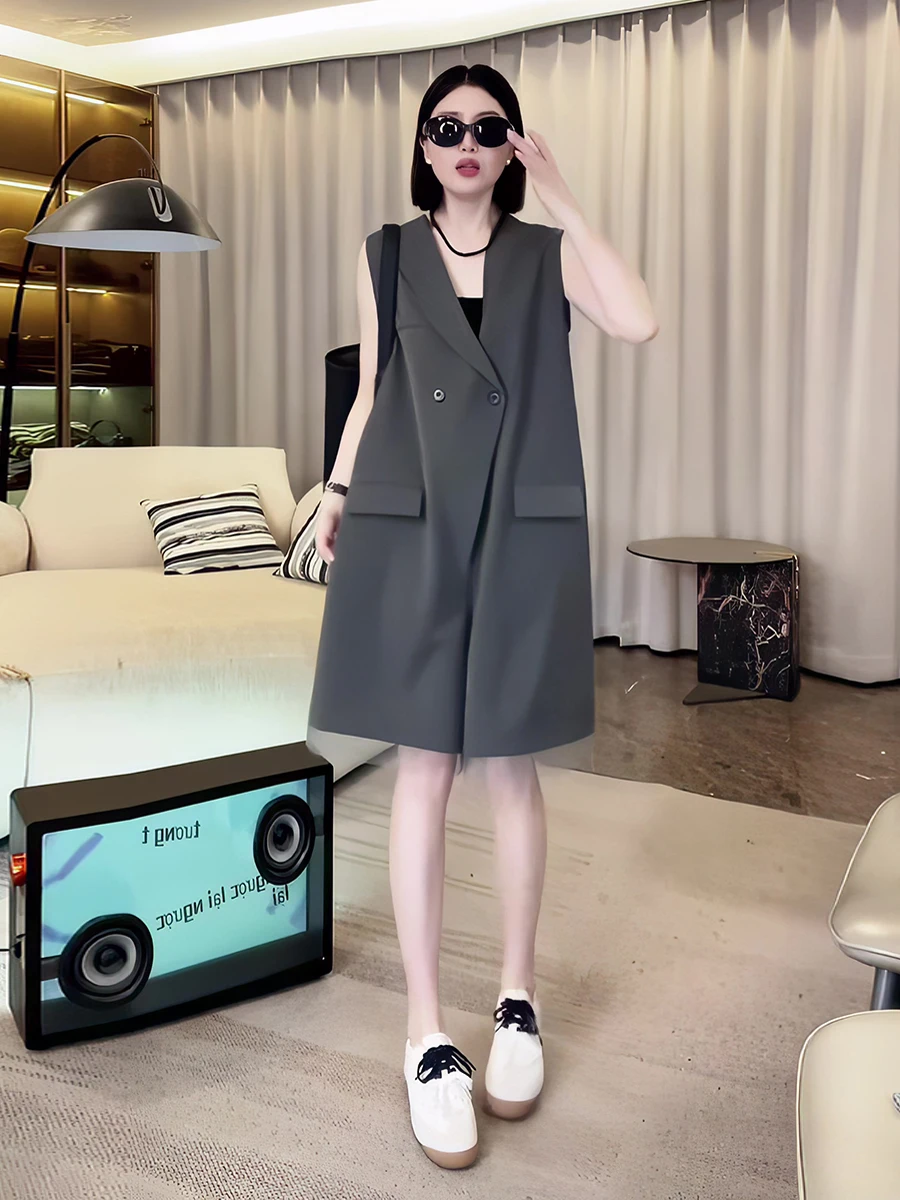 

Korean Style V-Neck Casual Sleeveless High Waist Wide Leg Pants One-Piece Suit for Women Summer New Fashion Versatile Short R...