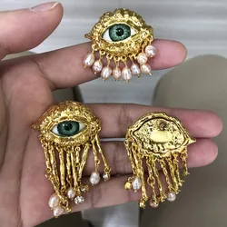 Pendientes Vintage de Ojos de demonio para mujer, anillo de Cosplay, pendientes de moda exagerados, estilo de perla de imitación, joyería delicada con borlas