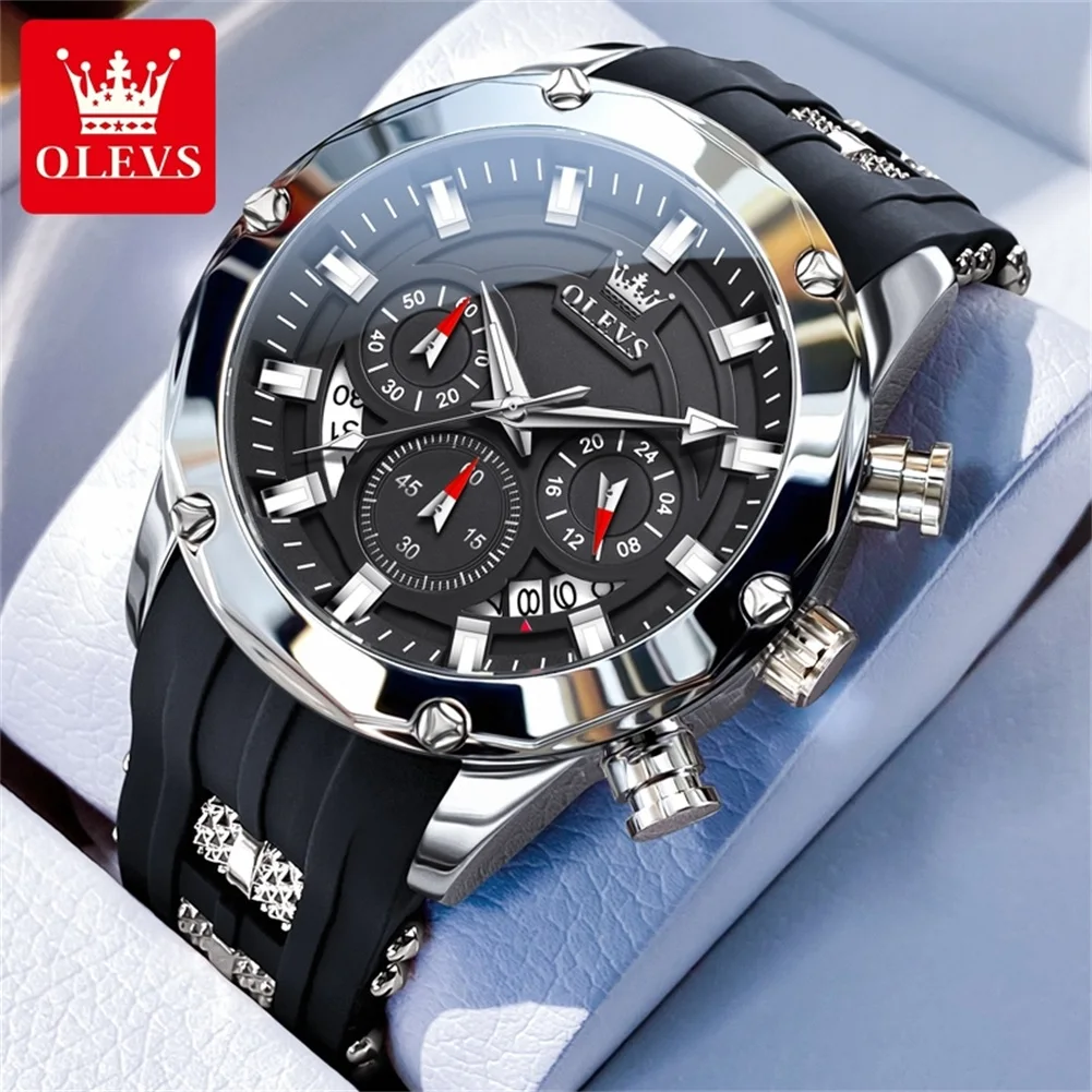 

OLEVS Men's Watches Sport Fashion Multi-functional Chronograph Silicone Strap Original Brand Quartz Waterproof Luminous Date New