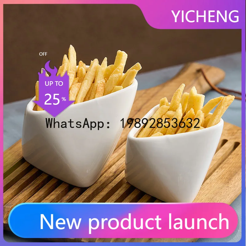 

Three-dimensional hemmed french fries cup for home ceramic cooking bowl creative feature hotel tableware snack dish dipping