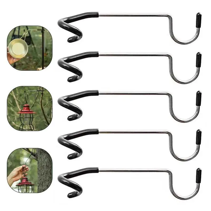 

5pcs Multifunctional Camping Lights Hook Accessories Outdoor Lamp Hook Hanger Pole Mount Hooks Black Pole Attachment Hanger