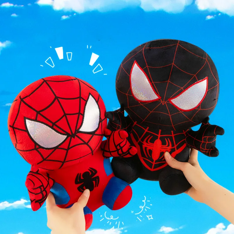 25CM Anime Marvel Spider Man Plush Doll Kawaii Cute Cartoon Red Black Stuffed Doll Home Room Decor Peluche Pillow Birthday Gifts