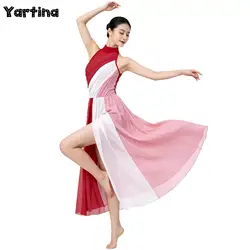 Women Modern Lyrical Contemporary Ballet Dance Dress Gymnastics Artistic Skating Performance Costume Split Leotard Maxi Dresses