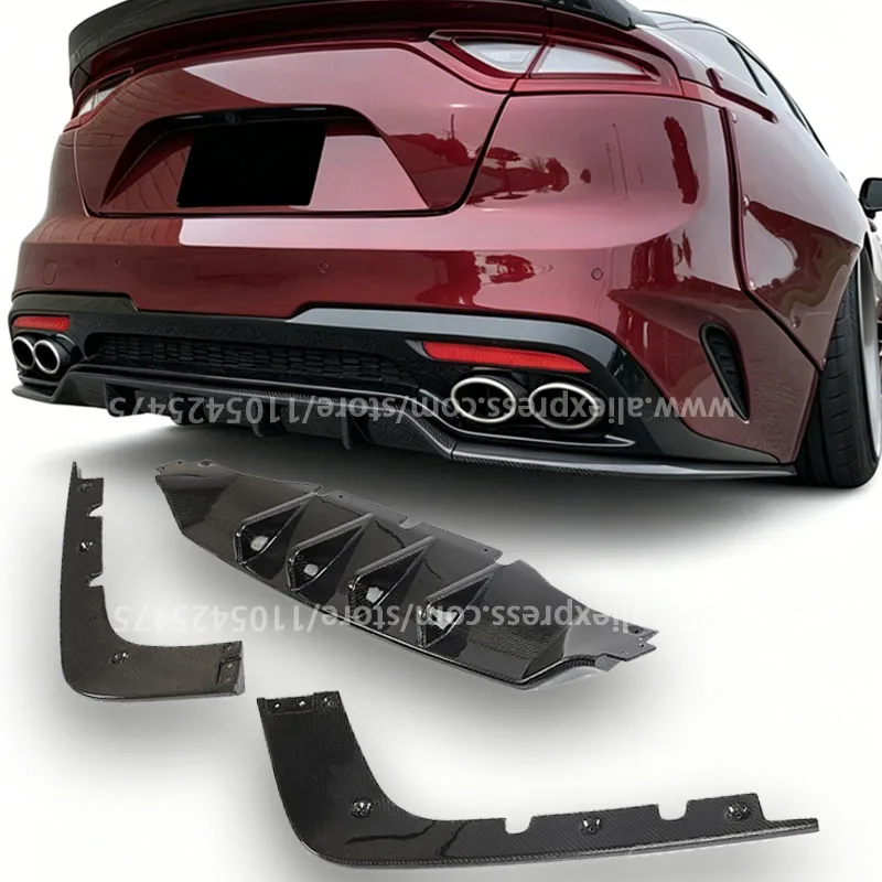 

Real Dry Carbon fiber Rear Bumper Diffuser Spoiler Lip Trunk Wing ForKIA Stinger GT Hatchback 4-Door 2018-2023 Body Kit Splitter