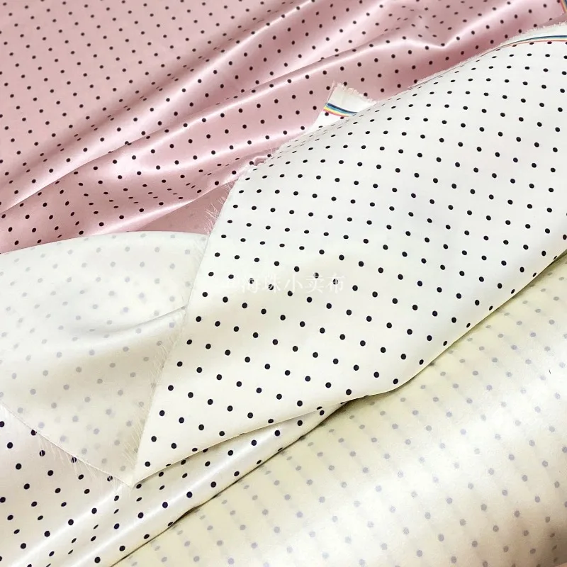 

Ткань в горошек 100x145 см – ацетатный атлас (шелковистая гладкая) для шитья одежды, юбок, платьев, ткани ручной работы своими руками