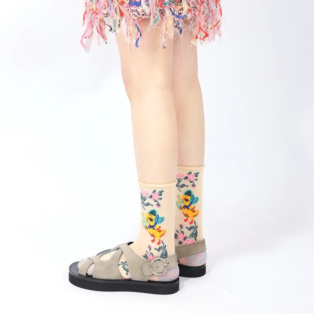 Creative Funny Retro Gothic Animals and Floral Gold Sparkly Socks Women Vintage Cat Cotton Fashion Chic Socks Long Socks Gift