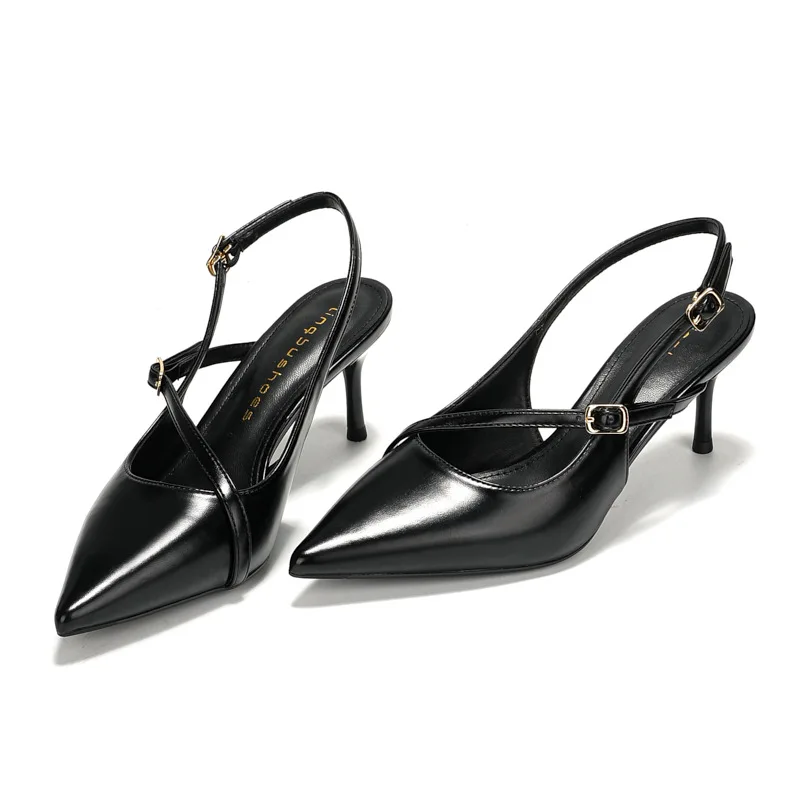 

2026 Women's Nude Black Retro Pointed-Toe Slingback Stiletto High Heels Sandals (6CM/8CM) Fairy-Style Evening Shoes Q-890