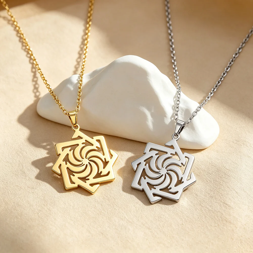 Slavic Kolovrat Symbol Pendant Necklace for Men Women Slavic Sun Wheel Amulet Stainless Steel Spiritual Talisman Jewelry Gifts