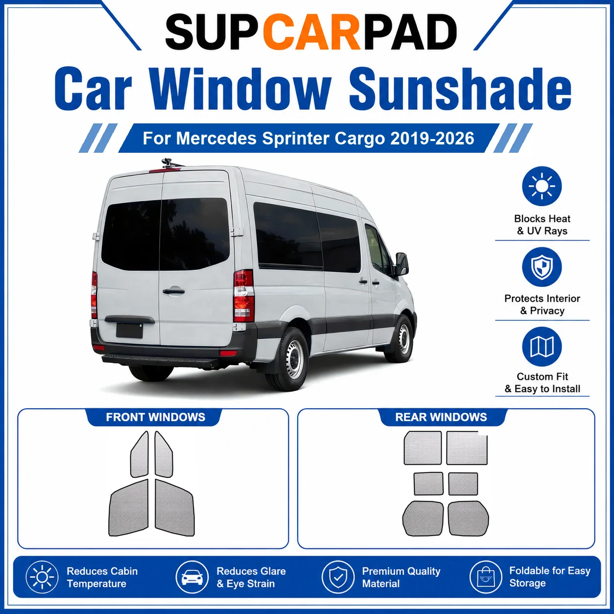 For Mercedes - Mercedes Sprinter Cargo 2019-2026 Full Set Car Window Sunshades UV Block Privacy Heat Insulated Foldable Car Curt