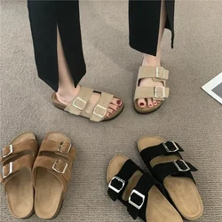 2022 New Summer Women's Slippers Fashion Nubuck Birkenstocks Women Cork Slipper Casual Beach Double Buckle Non-slip Slides