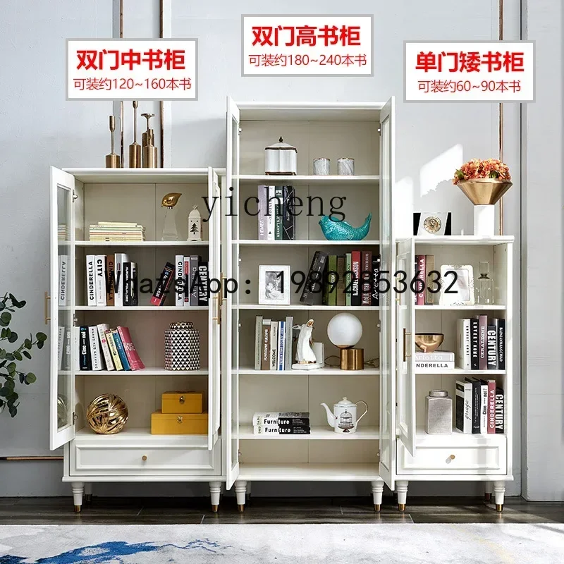 solid wood storage cabinet with glass door dust-proof display cabinet household bookcase bookshelf floor-to-ceiling white - view 4