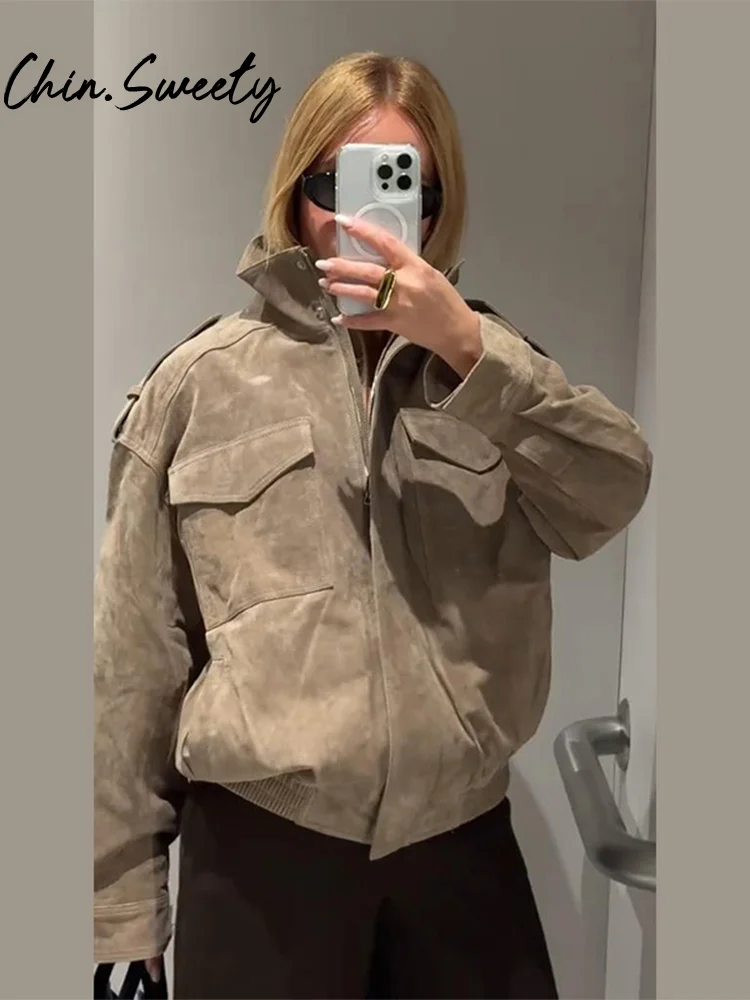 Dámská bunda Street Semiš Solid s dlouhým rukávem a stojáčkem, zipy a kapsami, ležérní elegantní dámská bunda, podzim 2025 - náhled 5