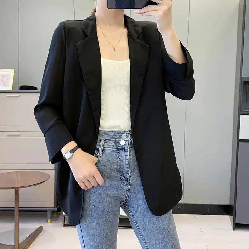 

2025 Spring Summer New Loose Korean Tops Casual Blazer Fashion Lapel All-match Solid Color Chiffon Blazer Women's Clothing