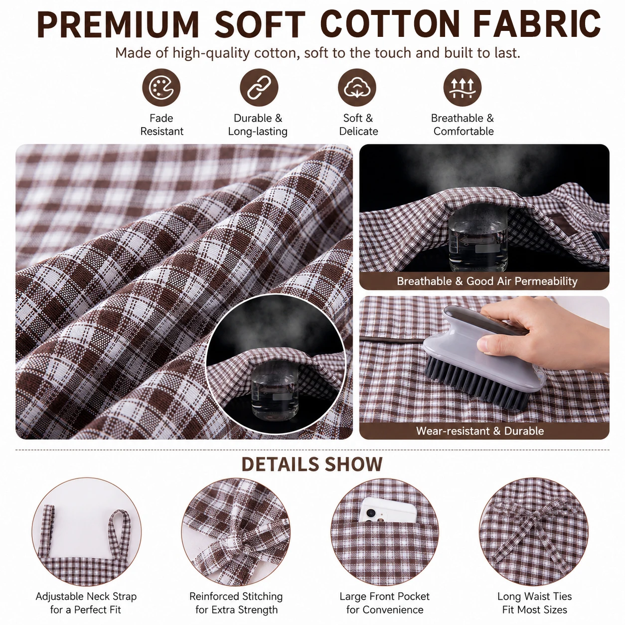 Women Large Cotton Rustic Apron Stain Resistant Breathable Kitchen Cooking BBQ Gardening Chef Apron