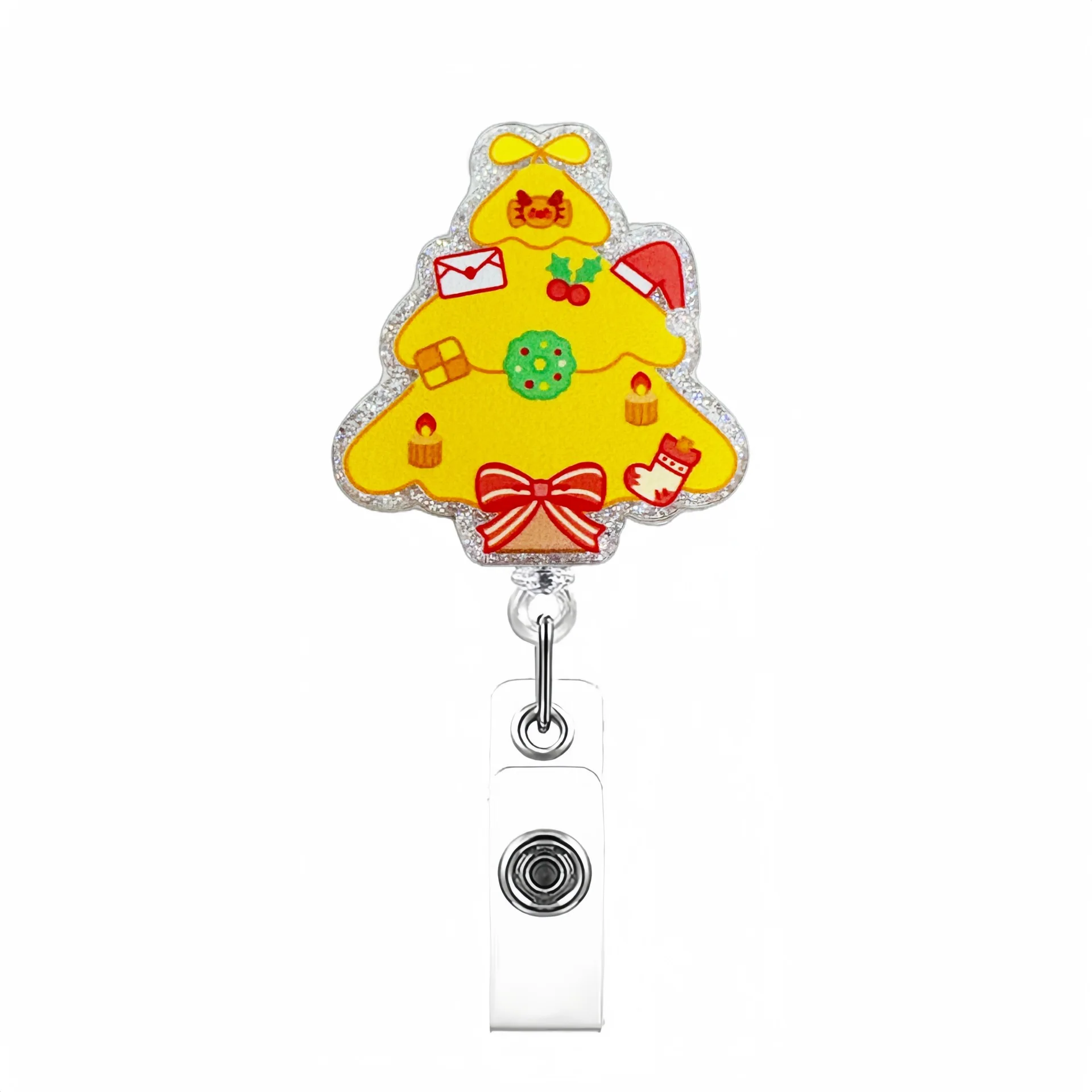 

Christmas Bell Tree Badge Reel Holder Rotating ID Clip Retractable Telescopic Badge Reel Gifts Doctor Nurse Xmas Office Workers