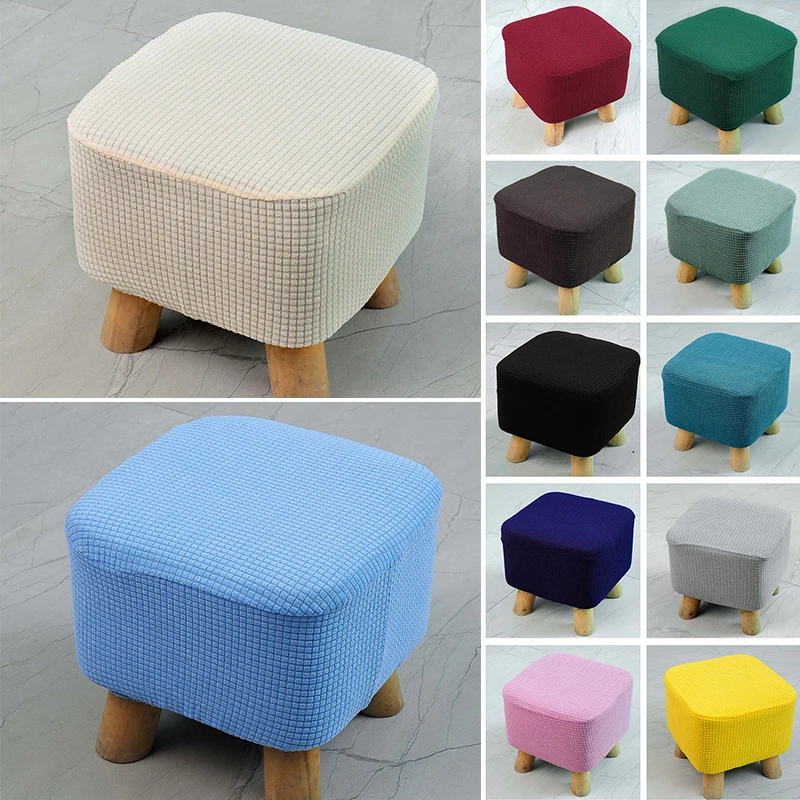 Autumn Stretch Knitting Stool Protector Living Room Seat Covers Solid Color Thick Chair Cover Square Stool Covers Home Textile